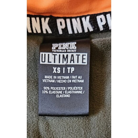 Victoria Secret Pink XS Ultimate Olive Green Neon Orange 1/2 Zip Pullover Shirt - Picture 10 of 11